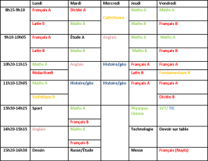 Emploi Du Temps Du College Primaire Et College Antoine Chevrier